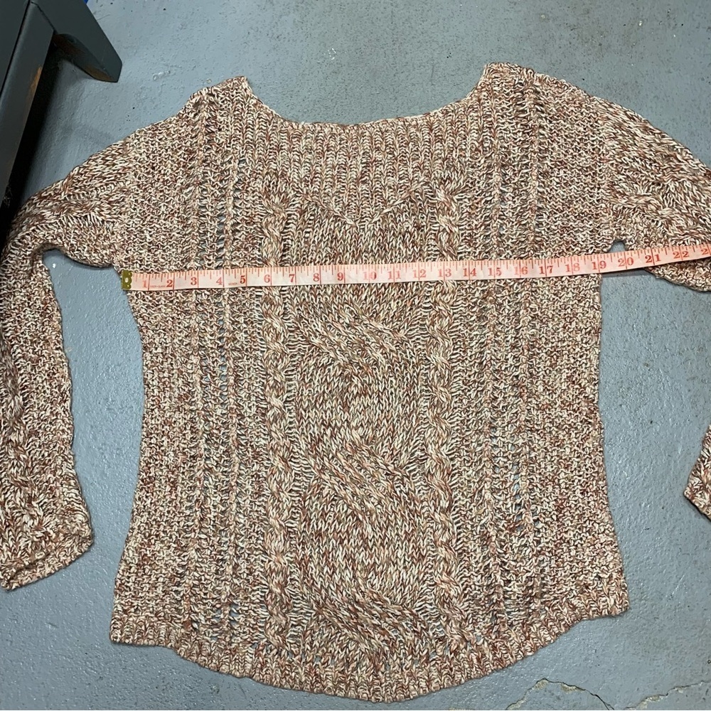 Free People Cable Knit Sweater Brown earth Tones Cotton Linen Casual Pullover XS - Picture 11 of 14